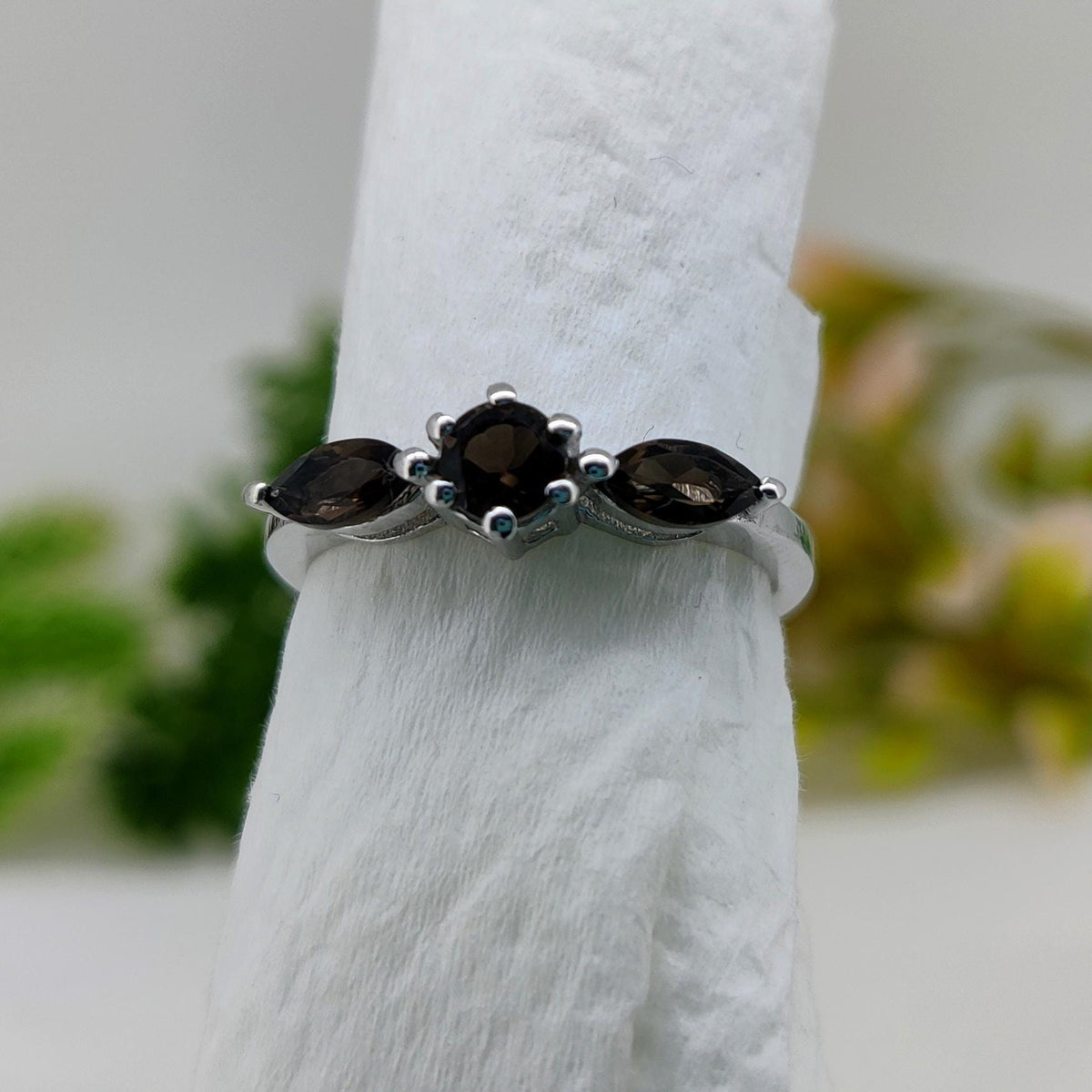 Natural Smoky Quartz Ring: 925 Silver Statement Ring November Birthstone