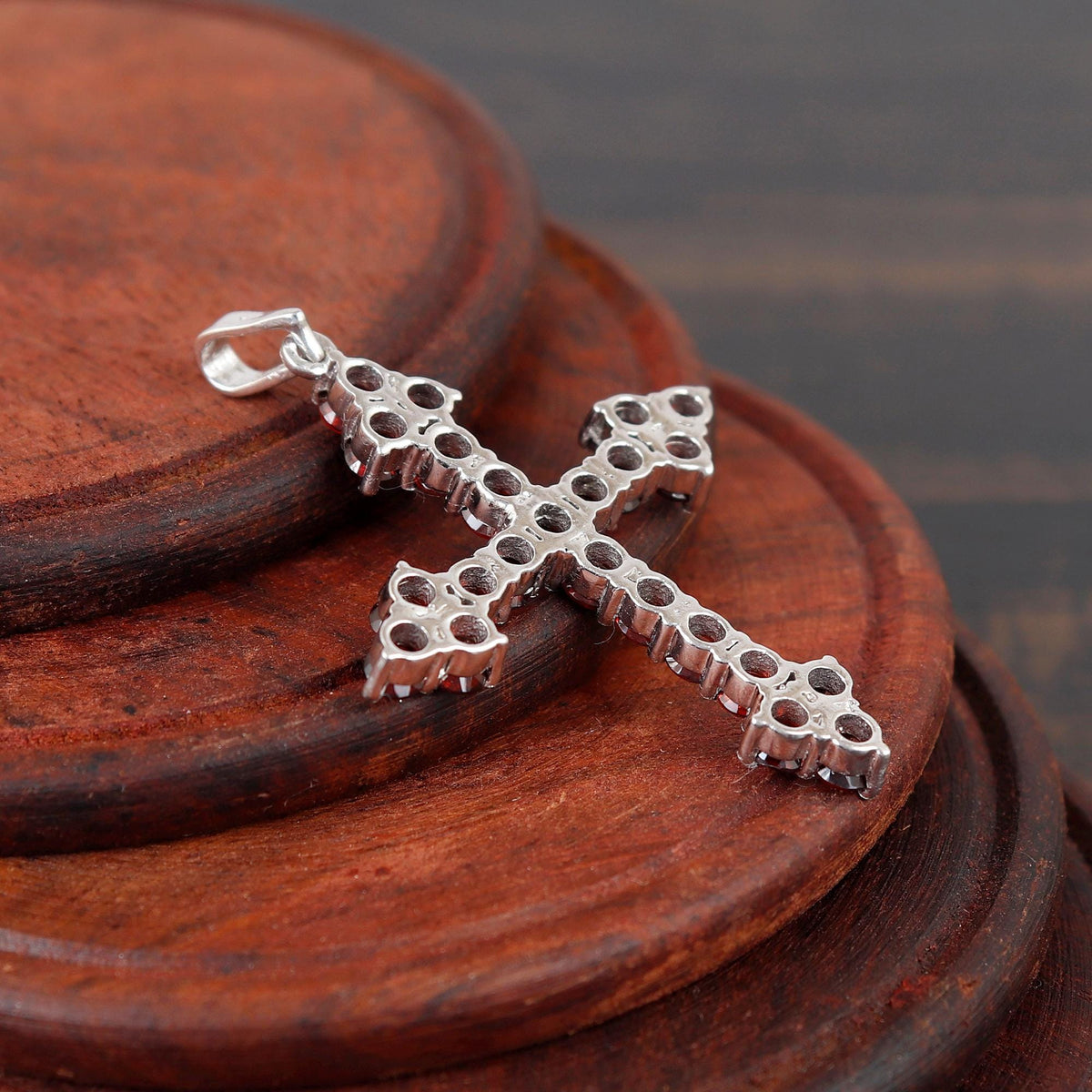 Garnet Cross Pendant: Sterling Silver Holy Cross Christmas Jewelry