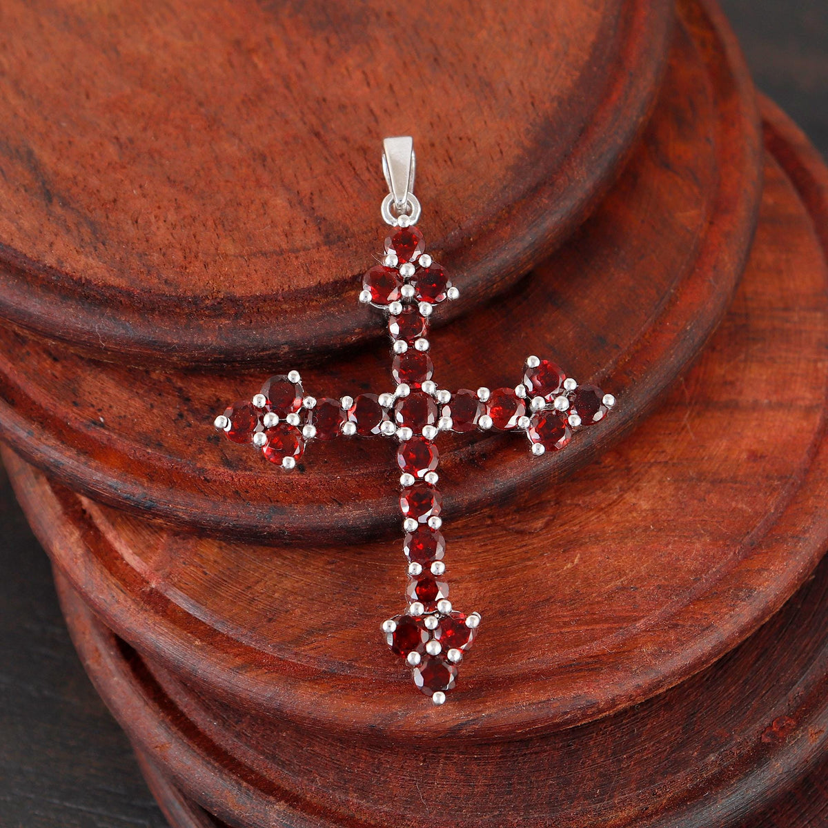 Garnet Cross Pendant: Sterling Silver Holy Cross Christmas Jewelry