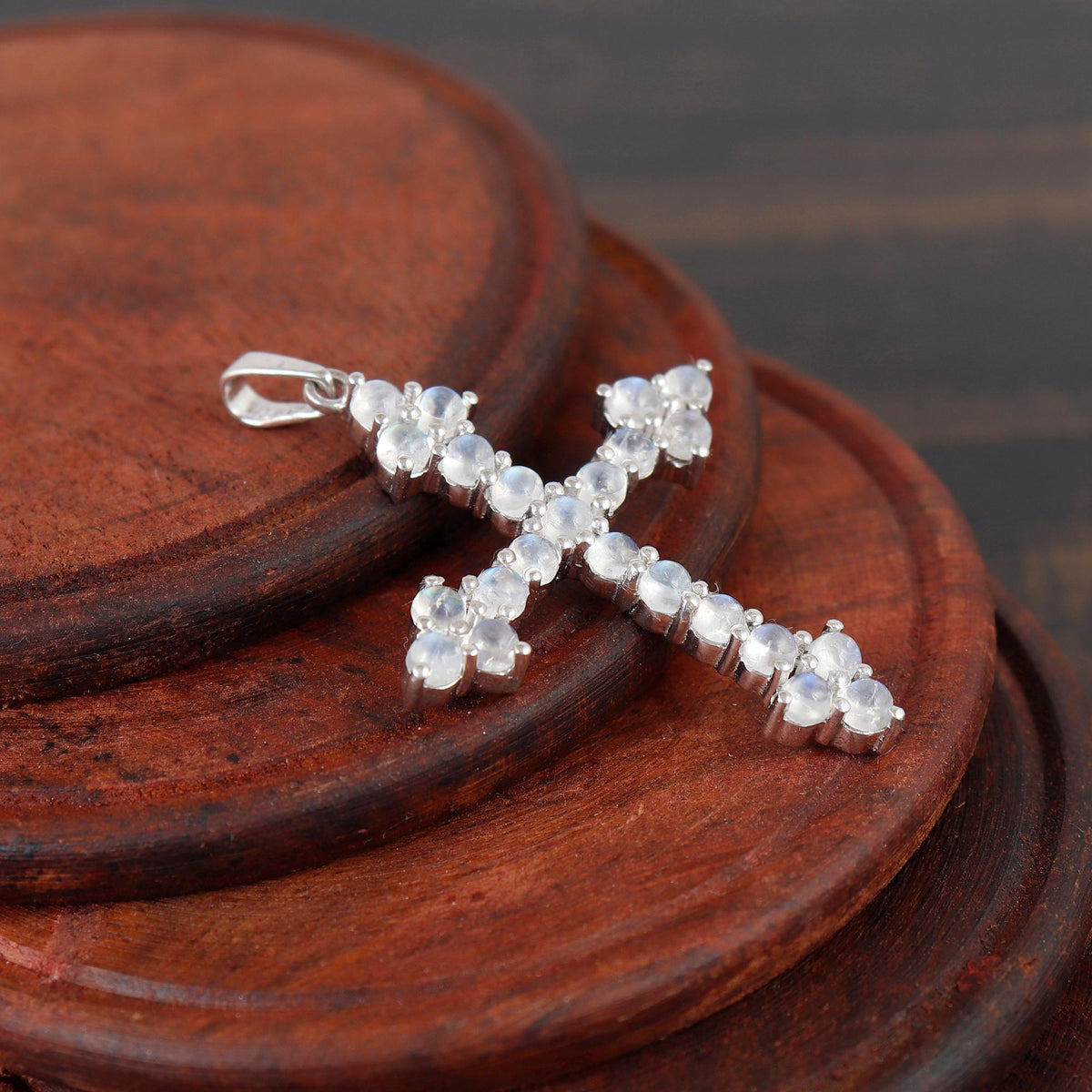 Rainbow Moonstone Cross Pendant: Sterling Silver Holy Cross, Christmas