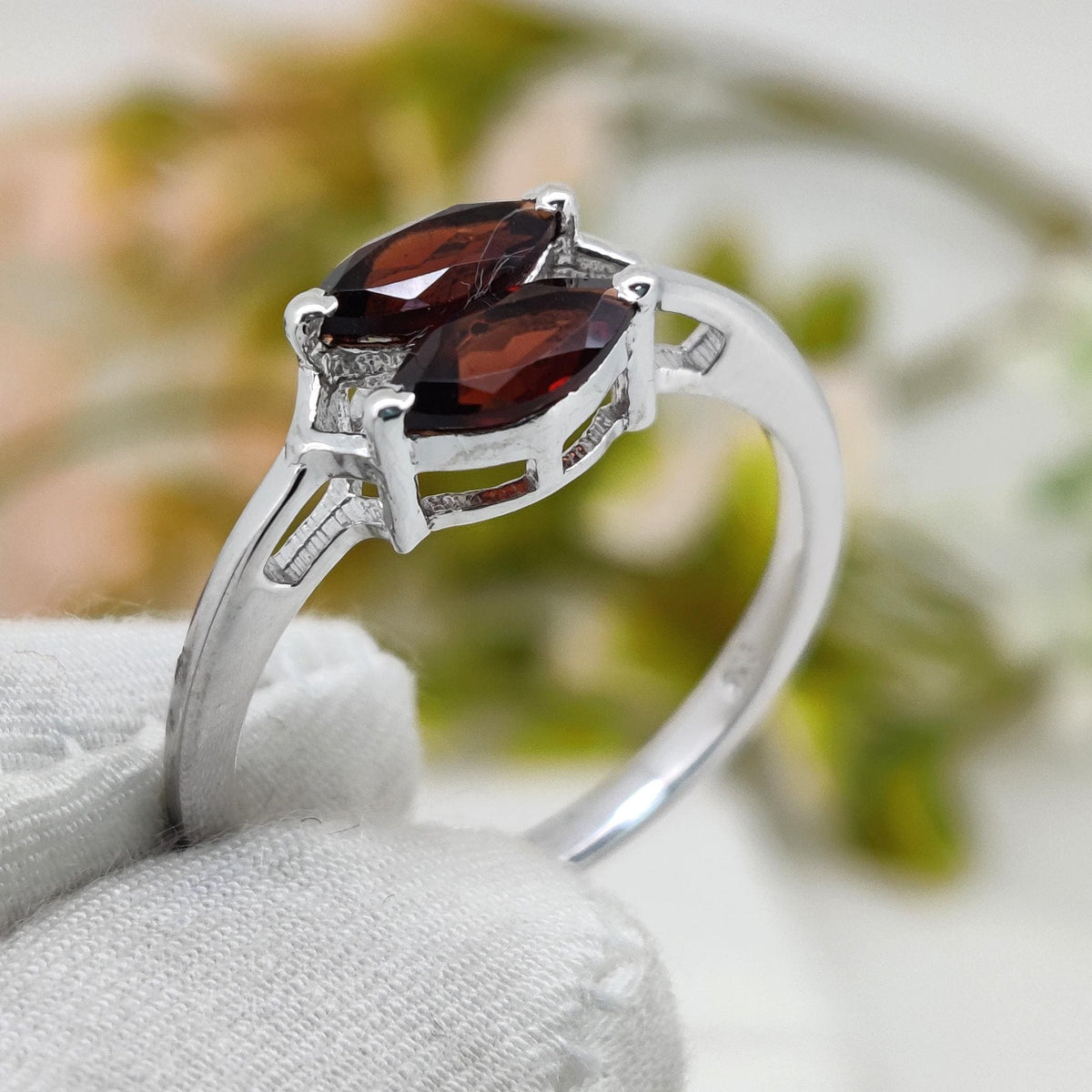 Natural Garnet Ring: Silver Handmade Stacking ring, Gifts For Her