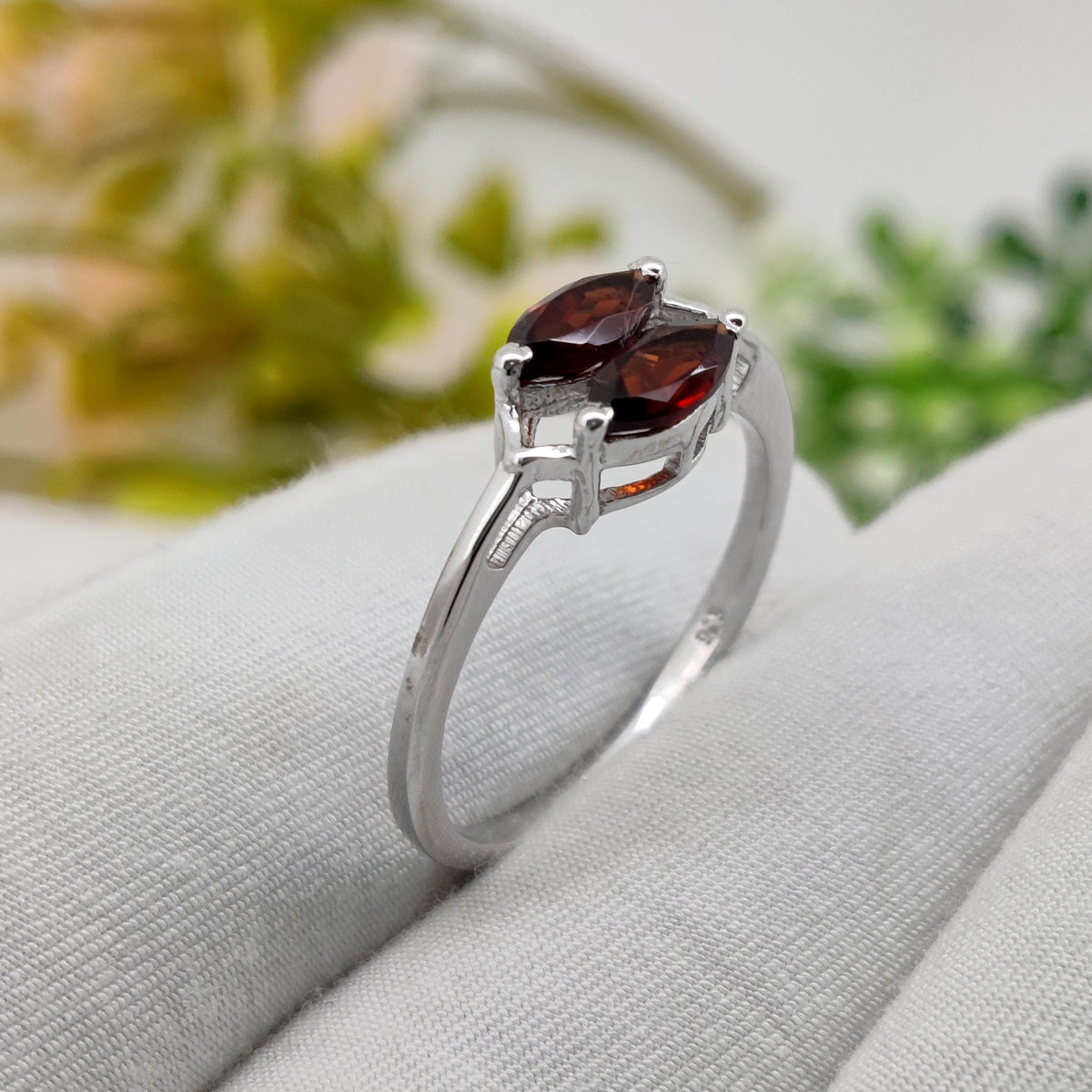 Natural Garnet Ring: Silver Handmade Stacking ring, Gifts For Her