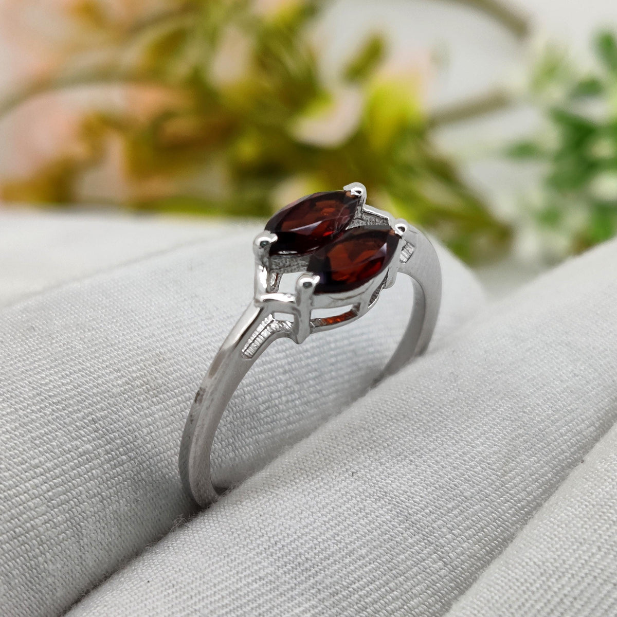 Natural Garnet Ring: Silver Handmade Stacking ring, Gifts For Her