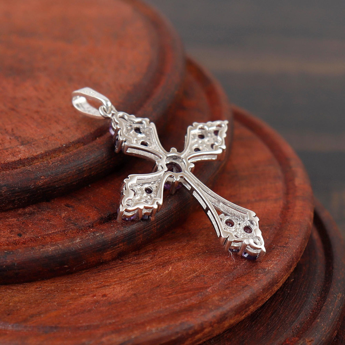 Amethyst Cross Pendant Necklace Sterling Silver Holy Jewelry Necklace