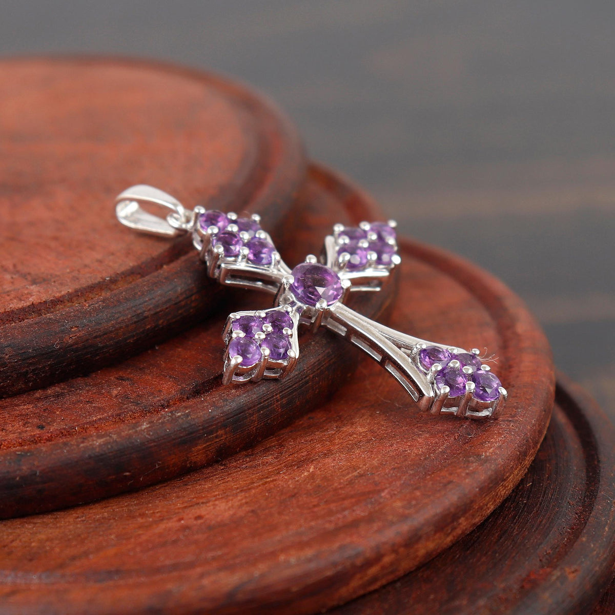 Amethyst Cross Pendant Necklace Sterling Silver Holy Jewelry Necklace