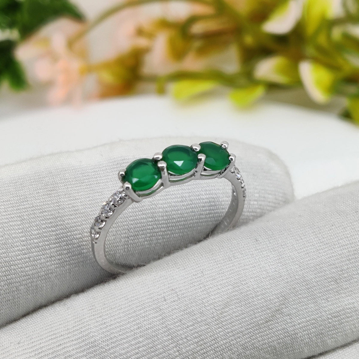 Natural Green Onyx Ring, Handmade Silver Statement Ring, Gift for Her