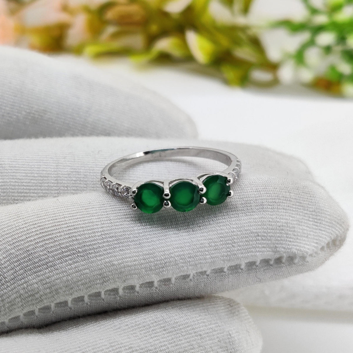 Natural Green Onyx Ring, Handmade Silver Statement Ring, Gift for Her