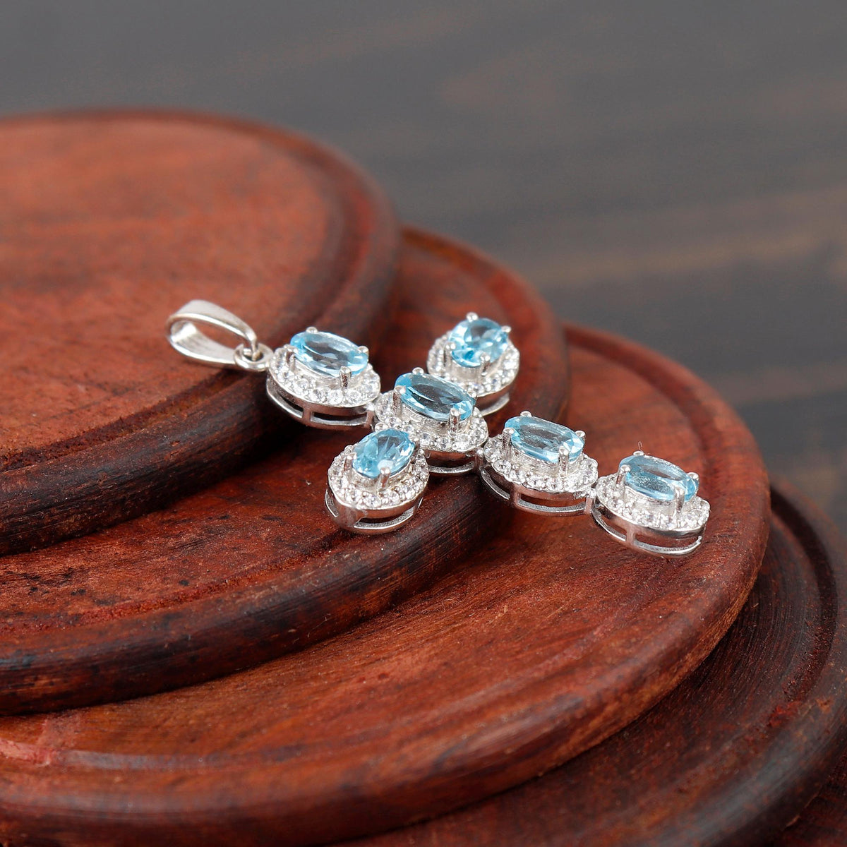 Blue Topaz Cross Handmade Necklace Silver Holy December Birthstone