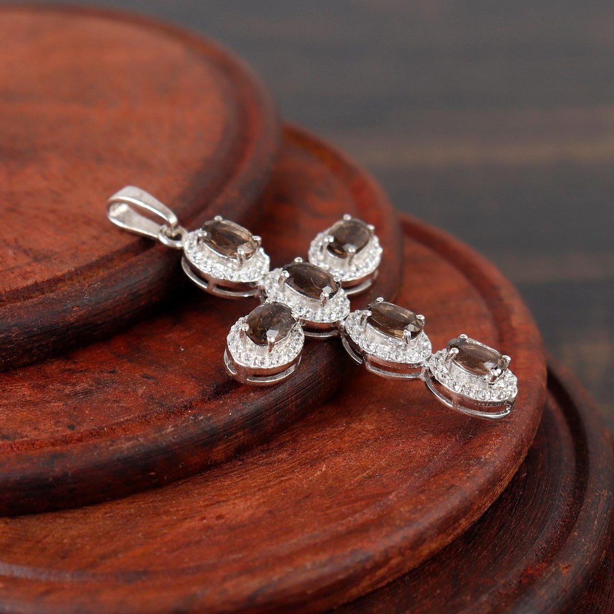 Smoky Quartz Handmade Necklace Silver Holy Cross Jewelry
