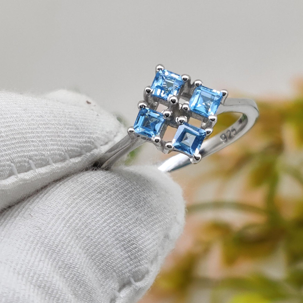 Genuine Blue Topaz Gemstone Ring, Elegant Handmade Silver Anniversary Gift