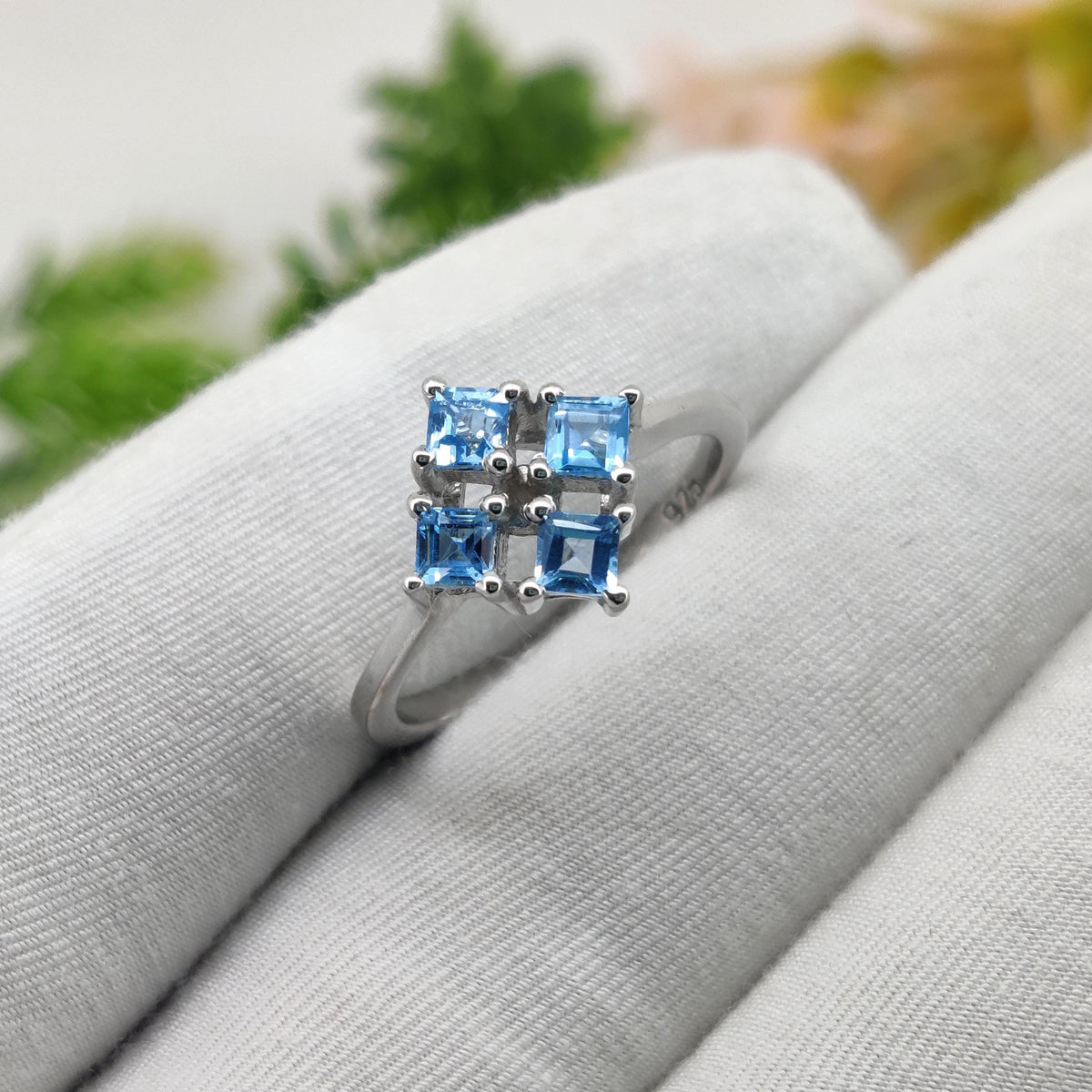 Genuine Blue Topaz Gemstone Ring, Elegant Handmade Silver Anniversary Gift