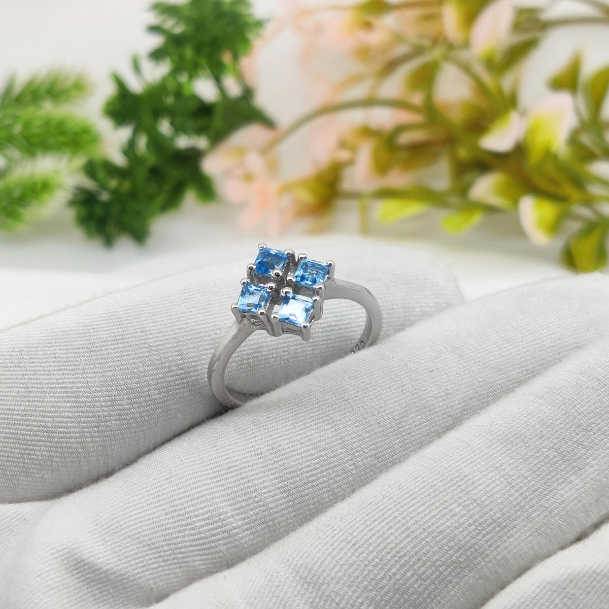Genuine Blue Topaz Gemstone Ring, Elegant Handmade Silver Anniversary Gift