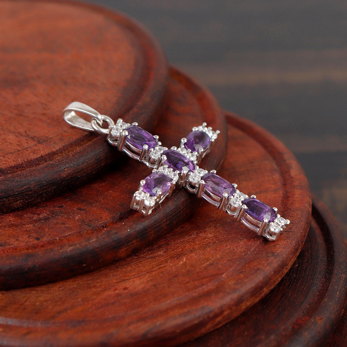Purple Amethyst Cross Handmade Pendant Sterling Silver February Birthstone