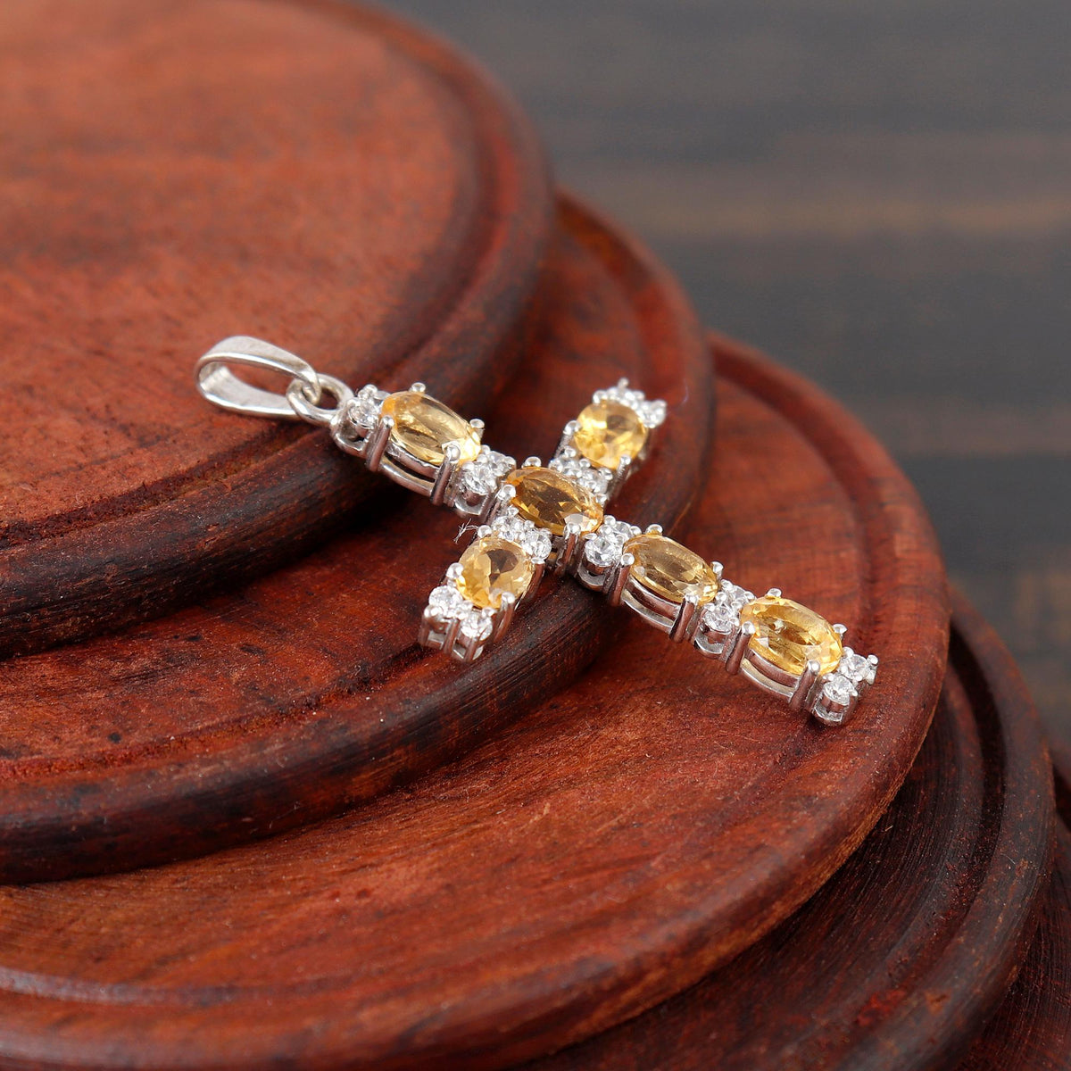 Sterling Silver Citrine Cross Necklace Catholic Gift For Her