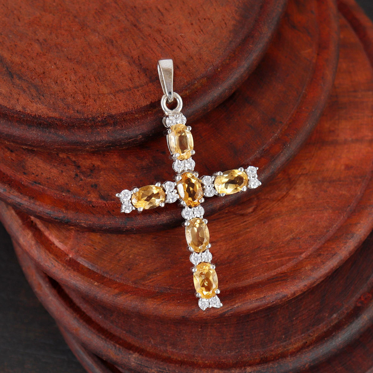 Sterling Silver Citrine Cross Necklace Catholic Gift For Her
