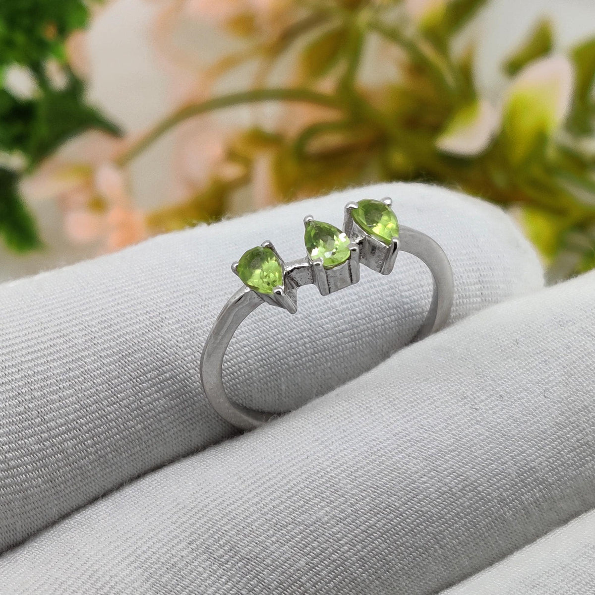 925 Silver Peridot Ring: Pear Cut December Gift for her