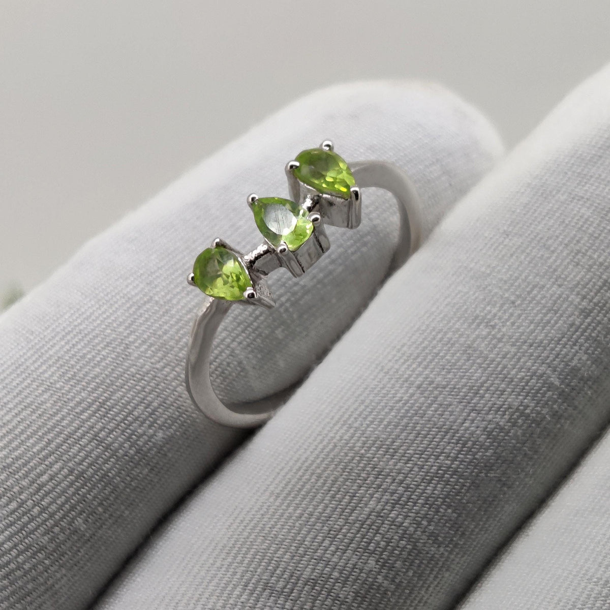 925 Silver Peridot Ring: Pear Cut December Gift for her