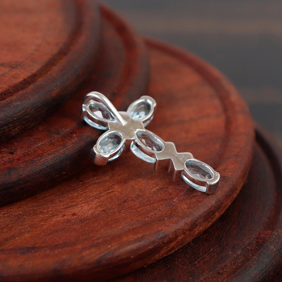 Blue Topaz Sterling Silver Holy Cross Pendant: December Birthstone Gemstone