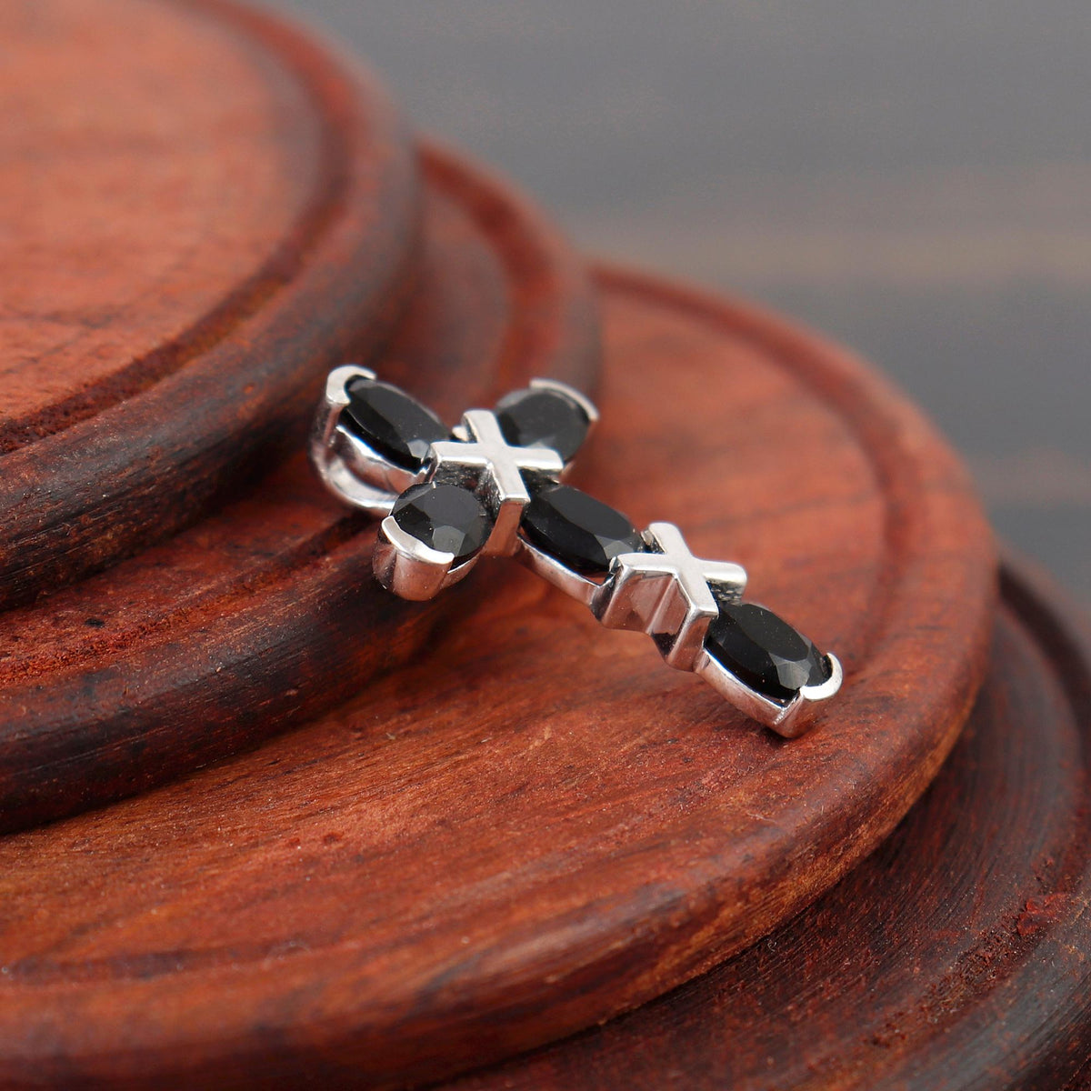 Black Onyx Silver Cross Pendant: Dainty Holy Cross Necklace