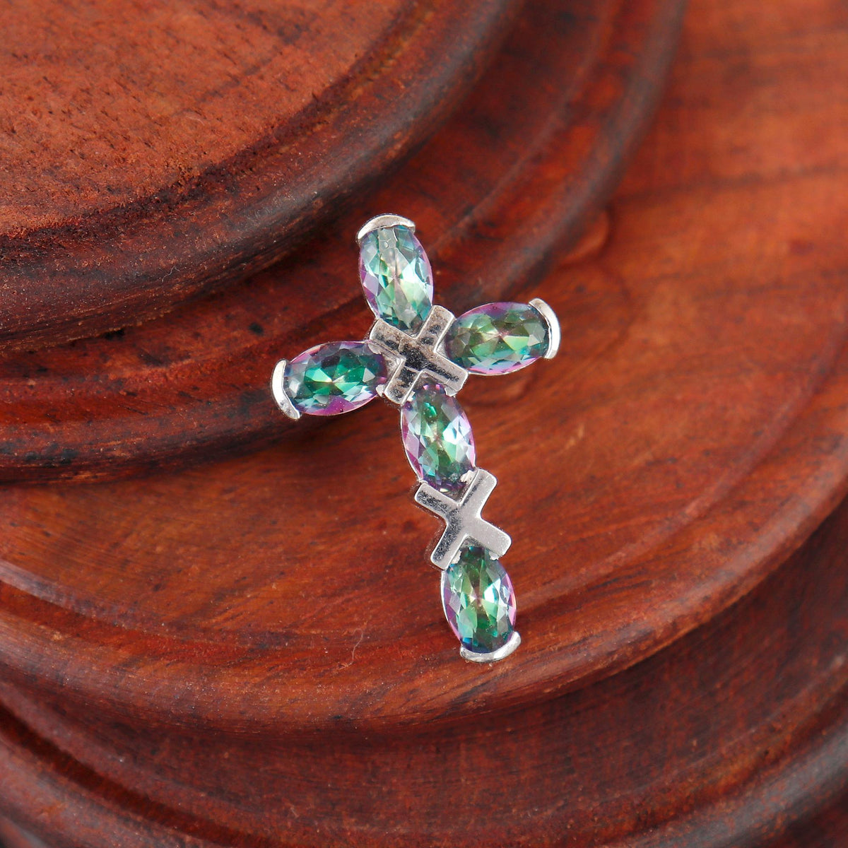 Mystic Topaz Silver Cross Pendant: Dainty Holy Cross Gifts For Her