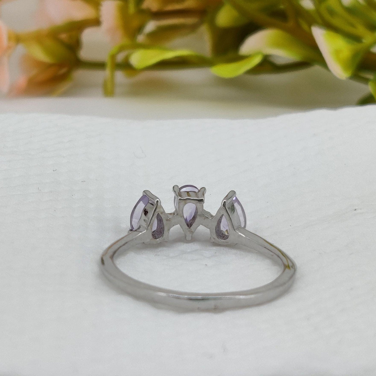 Natural Amethyst Ring: Pear Handmade 925 Sterling Silver February Birthday Gift