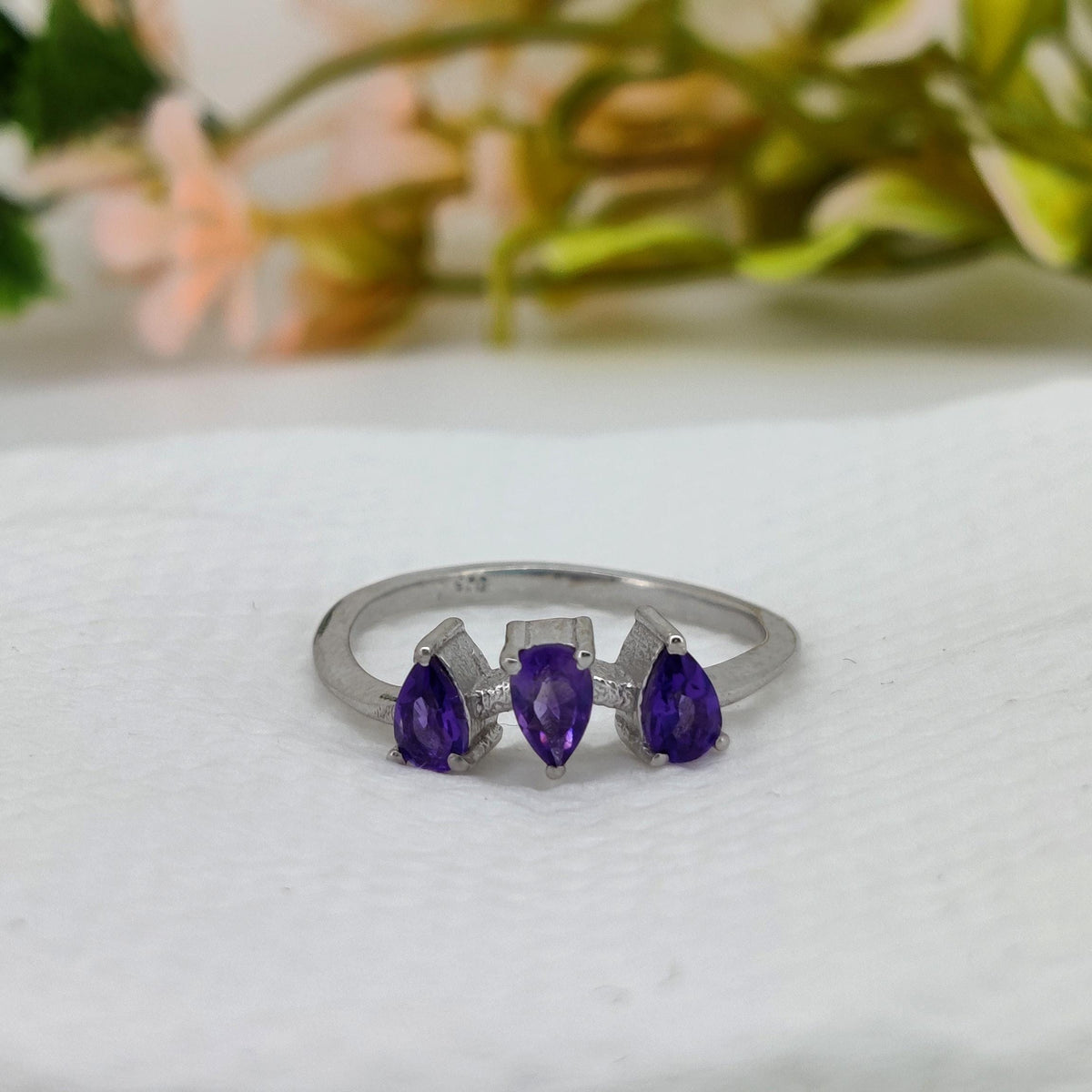 Amethyst Pear Ring: Handmade 925 Sterling Silver Gemstone February Birthday