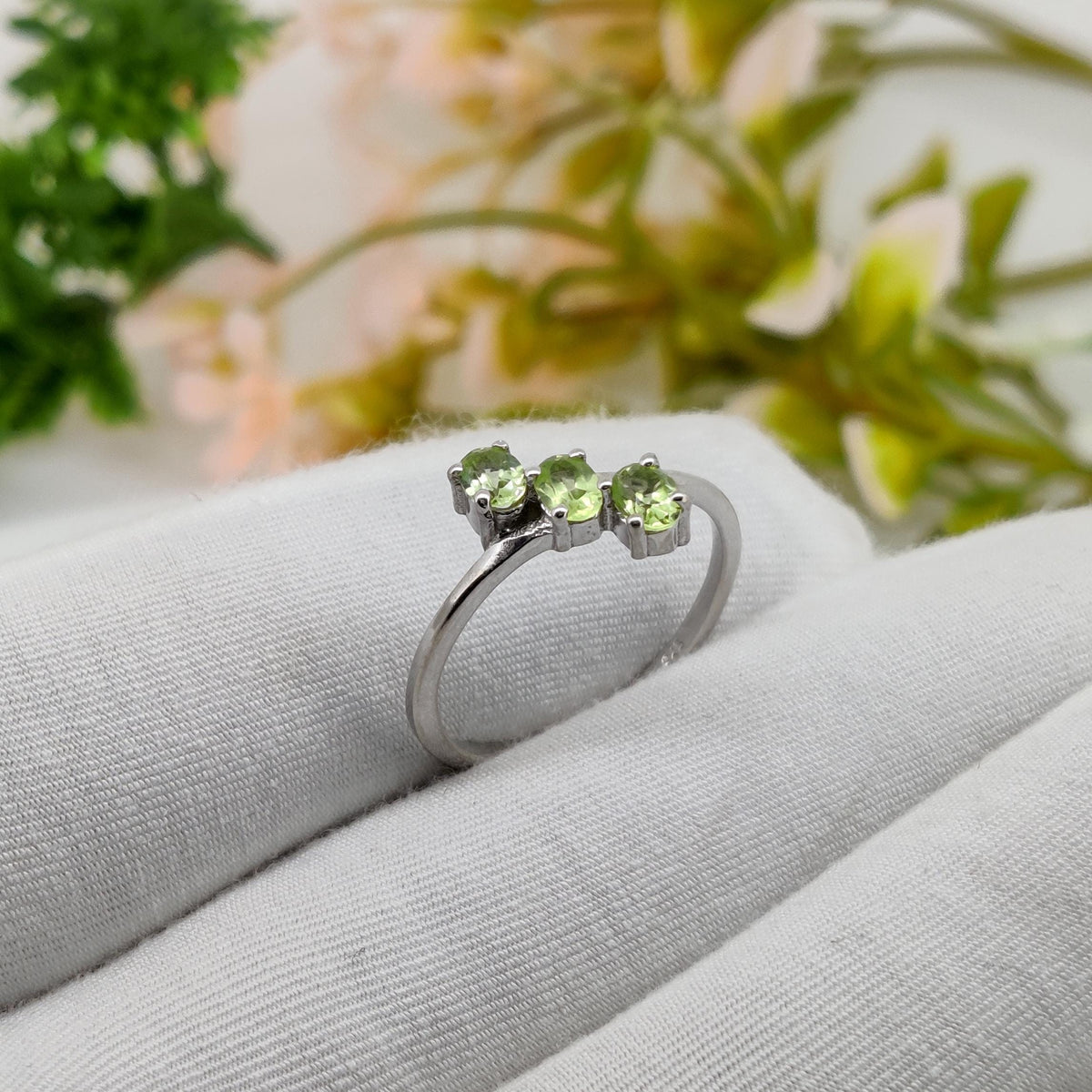 Peridot Sterling Silver Ring: Oval Gemstone Stacking Band Ring