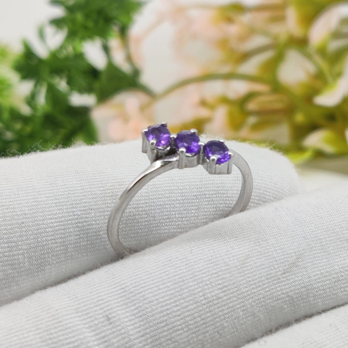 Amethyst Sterling Silver Ring: Oval Gemstone Stacking Band Jewelry