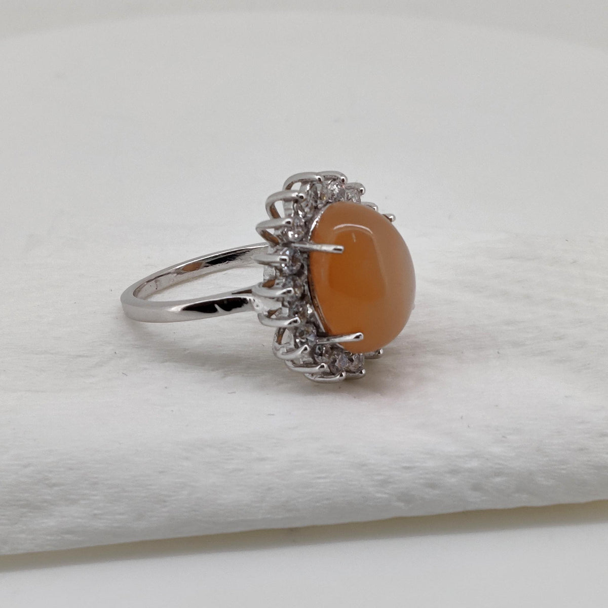 Peach Moonstone Ring Sterling Silver Handmade Gemstone Gift For Her