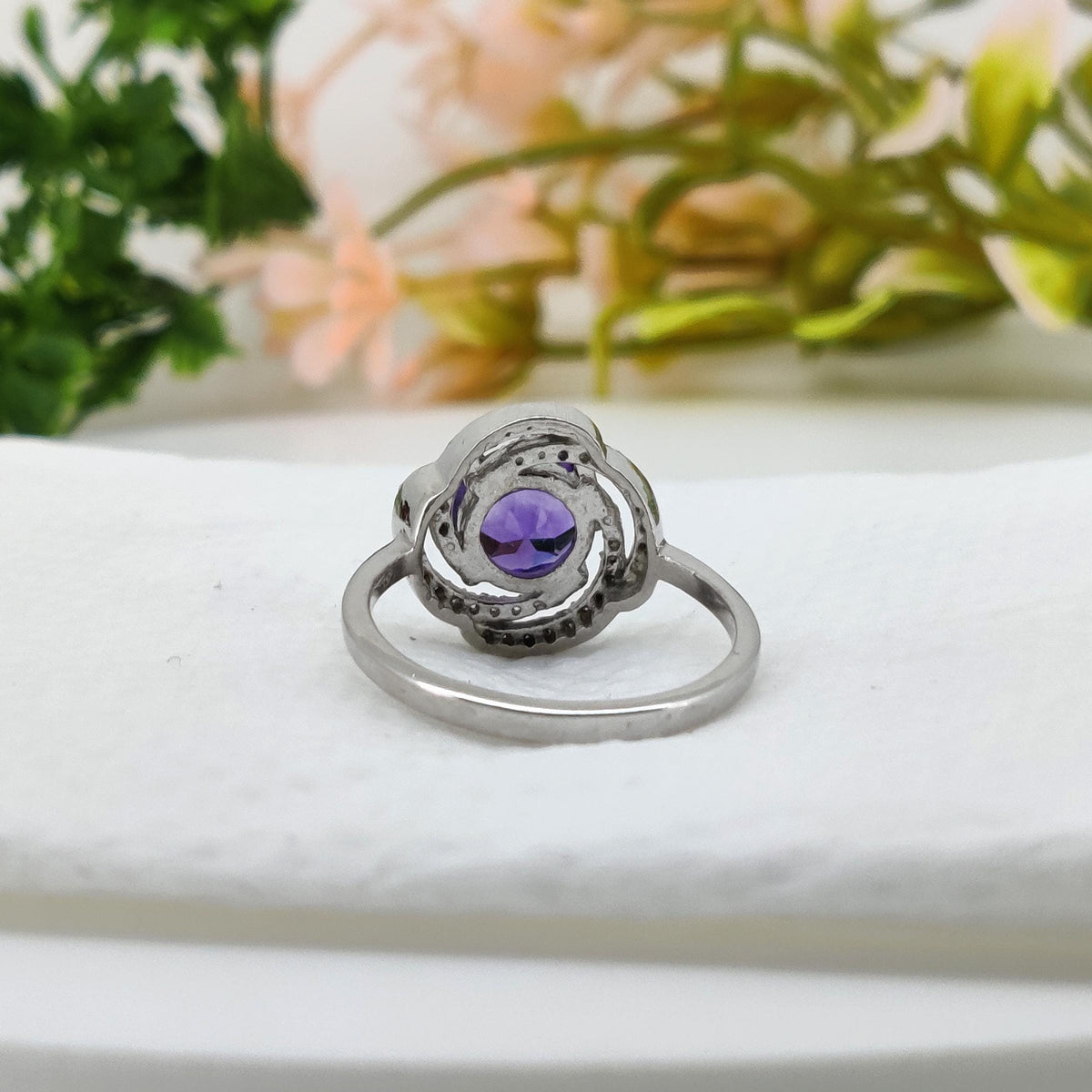 Amethyst Sterling Silver Ring: Handmade Purple Gemstone Round Ring