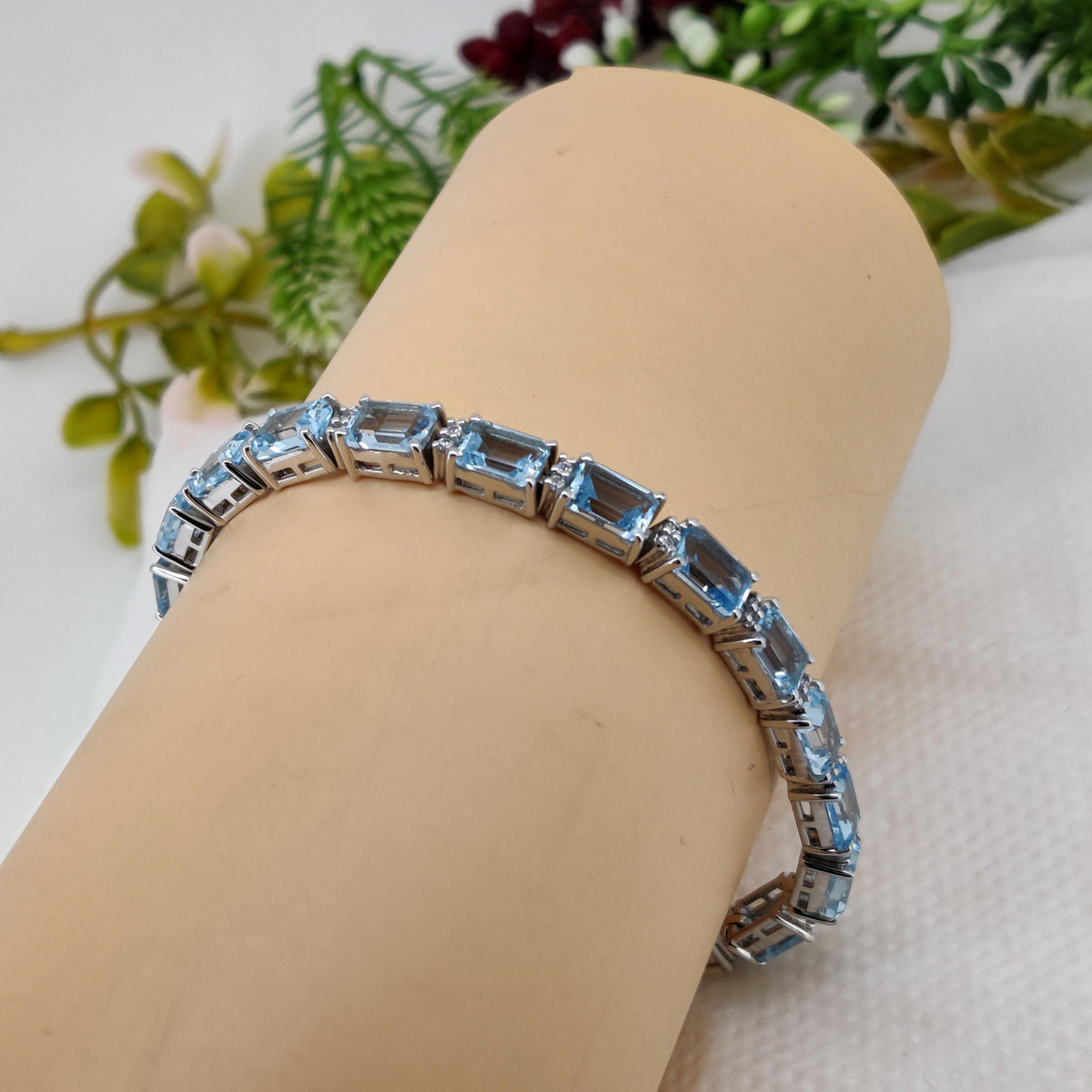 Blue Topaz Tennis Bracelet, 925 Sterling Silver, December Birthstone