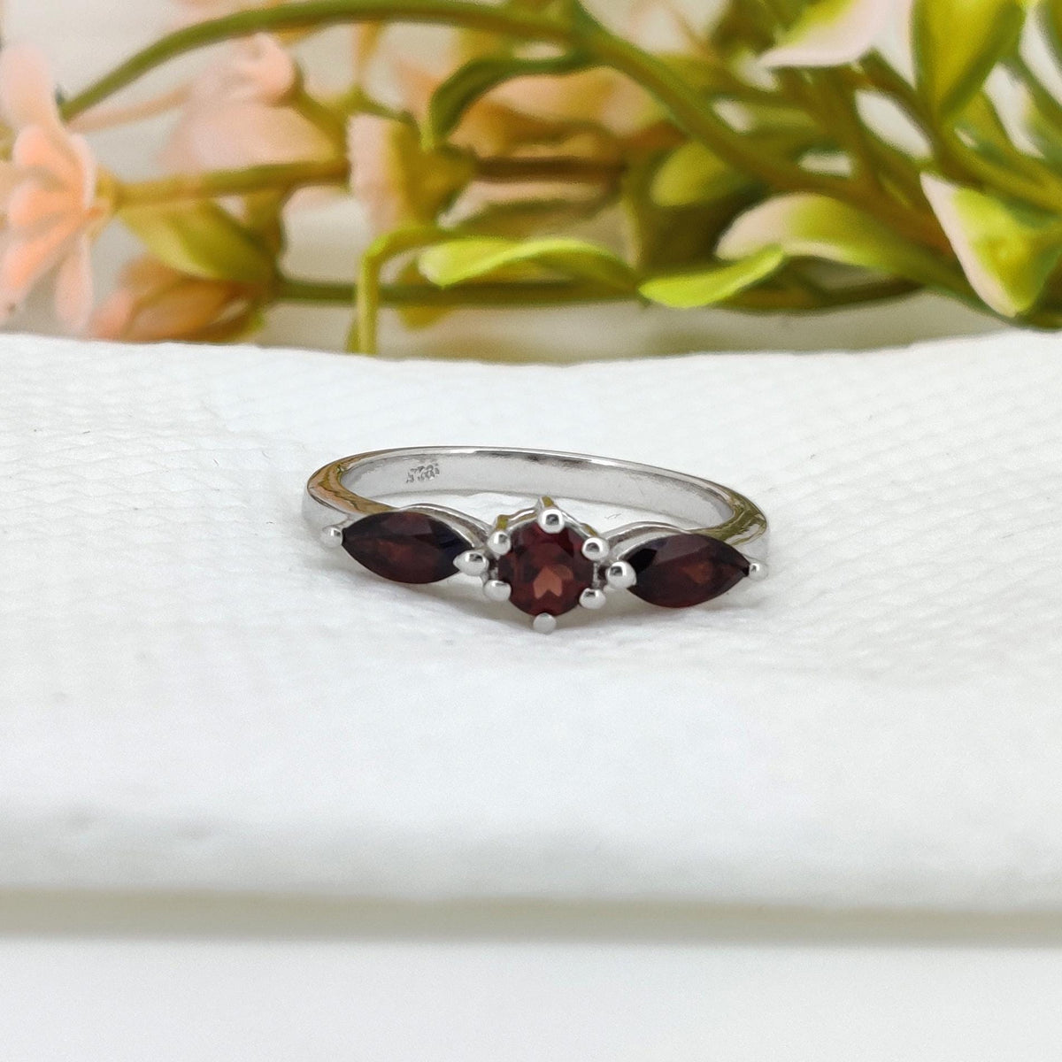 Natural Garnet Ring: 925 Silver January Birthstone, Handmade Gemstone Jewelry