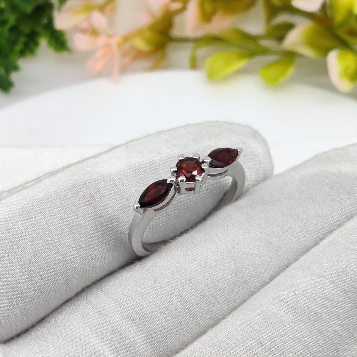 Natural Garnet Ring: 925 Silver January Birthstone, Handmade Gemstone Jewelry