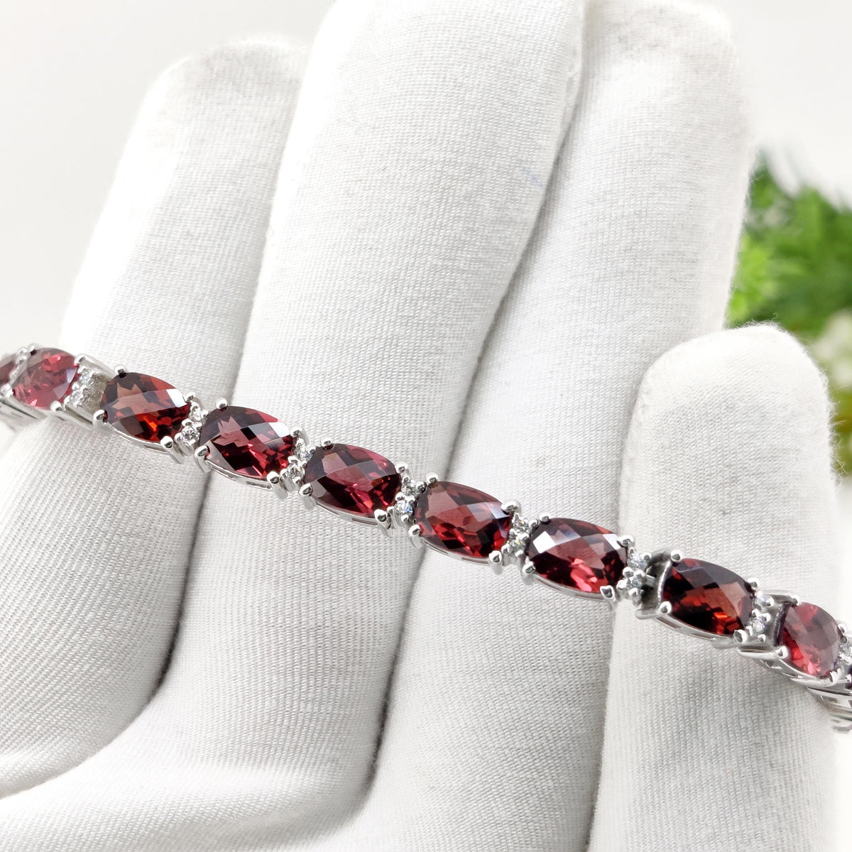 Garnet Tennis Bracelet, 925 Sterling Silver Cushion Cut Gemstone