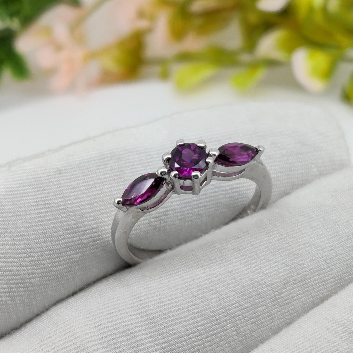 Natural Rhodolite Sterling Silver Ring: Statement Ring January Birthstone