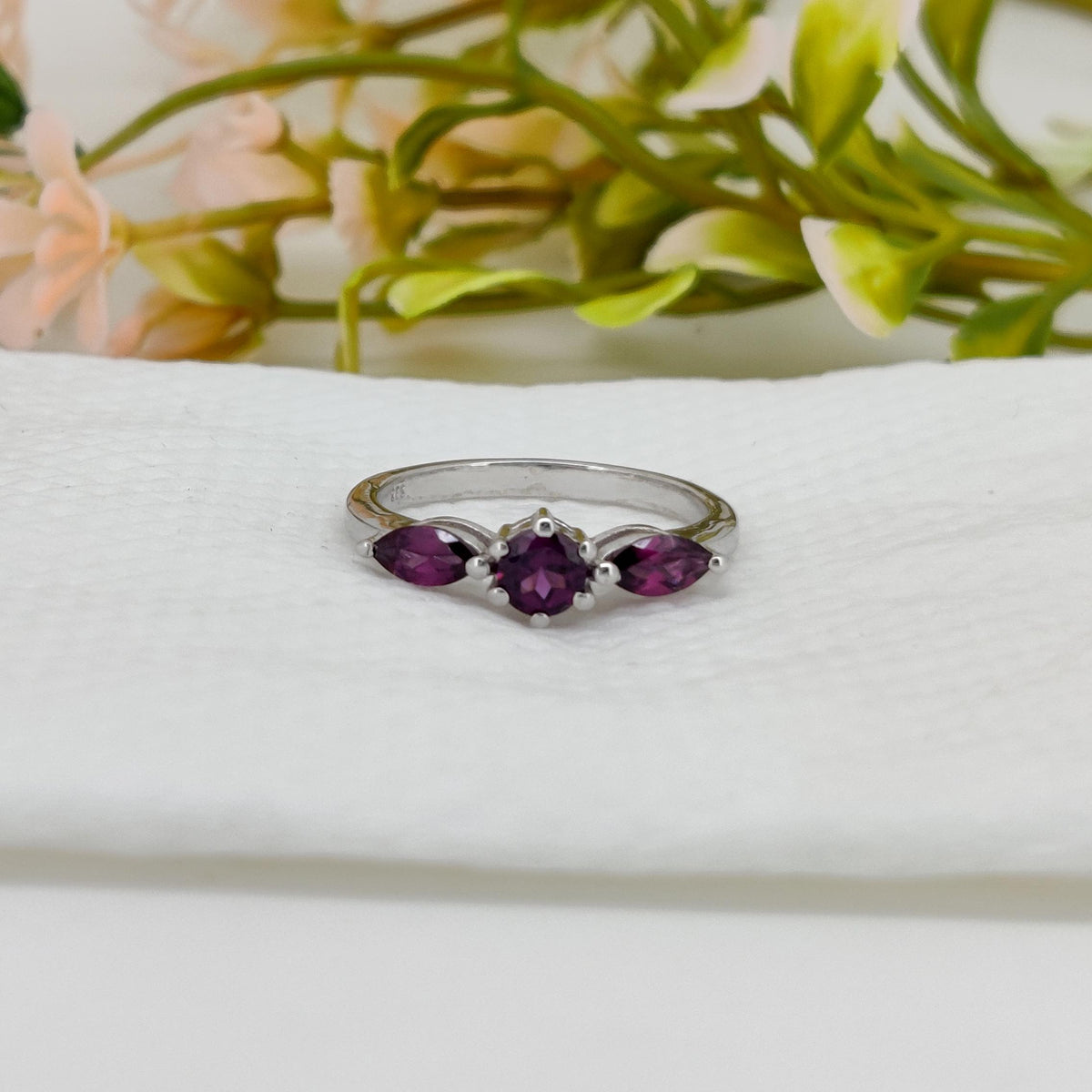 Natural Rhodolite Sterling Silver Ring: Statement Ring January Birthstone