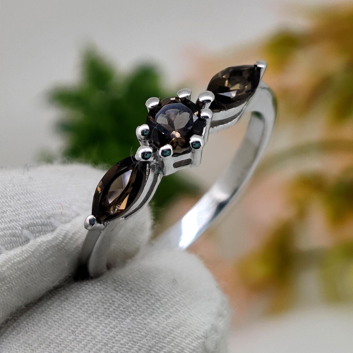 Natural Smoky Quartz Ring: 925 Silver Statement Ring November Birthstone
