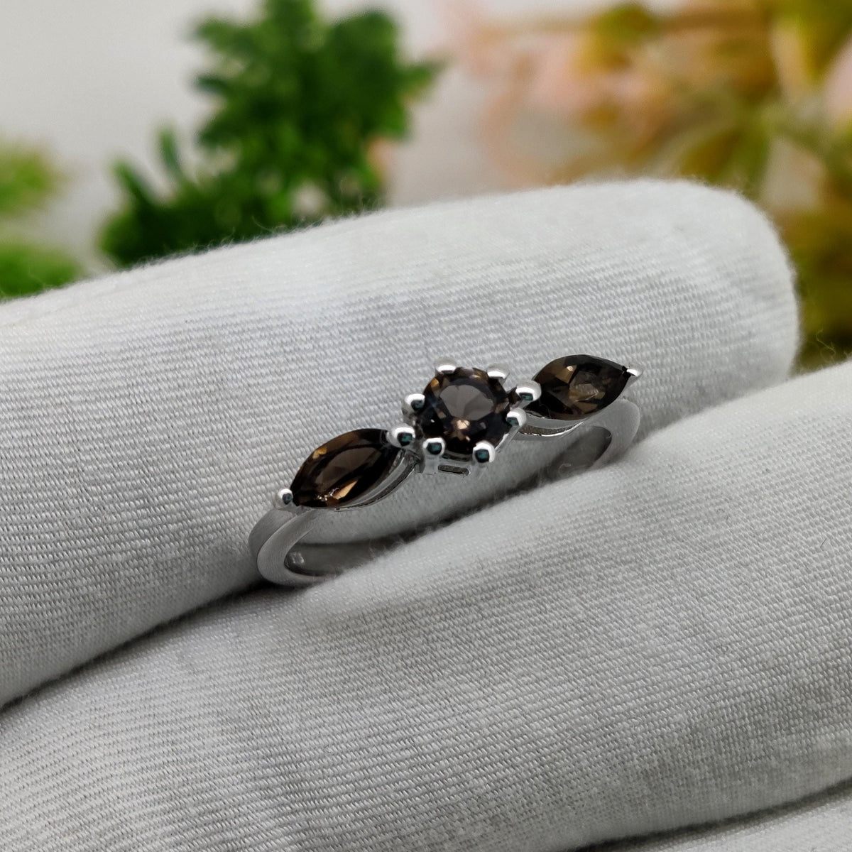 Natural Smoky Quartz Ring: 925 Silver Statement Ring November Birthstone