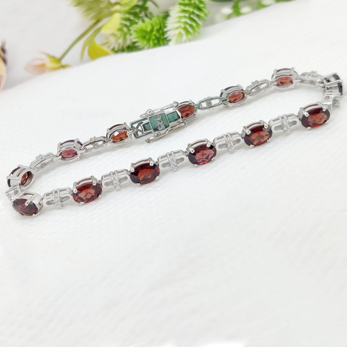 Garnet Tennis Bracelet- Sterling Silver Jewelry-Oval Cut Garnet-January Birthstone-Handmade Gemstone Bracelet-Gift for Her