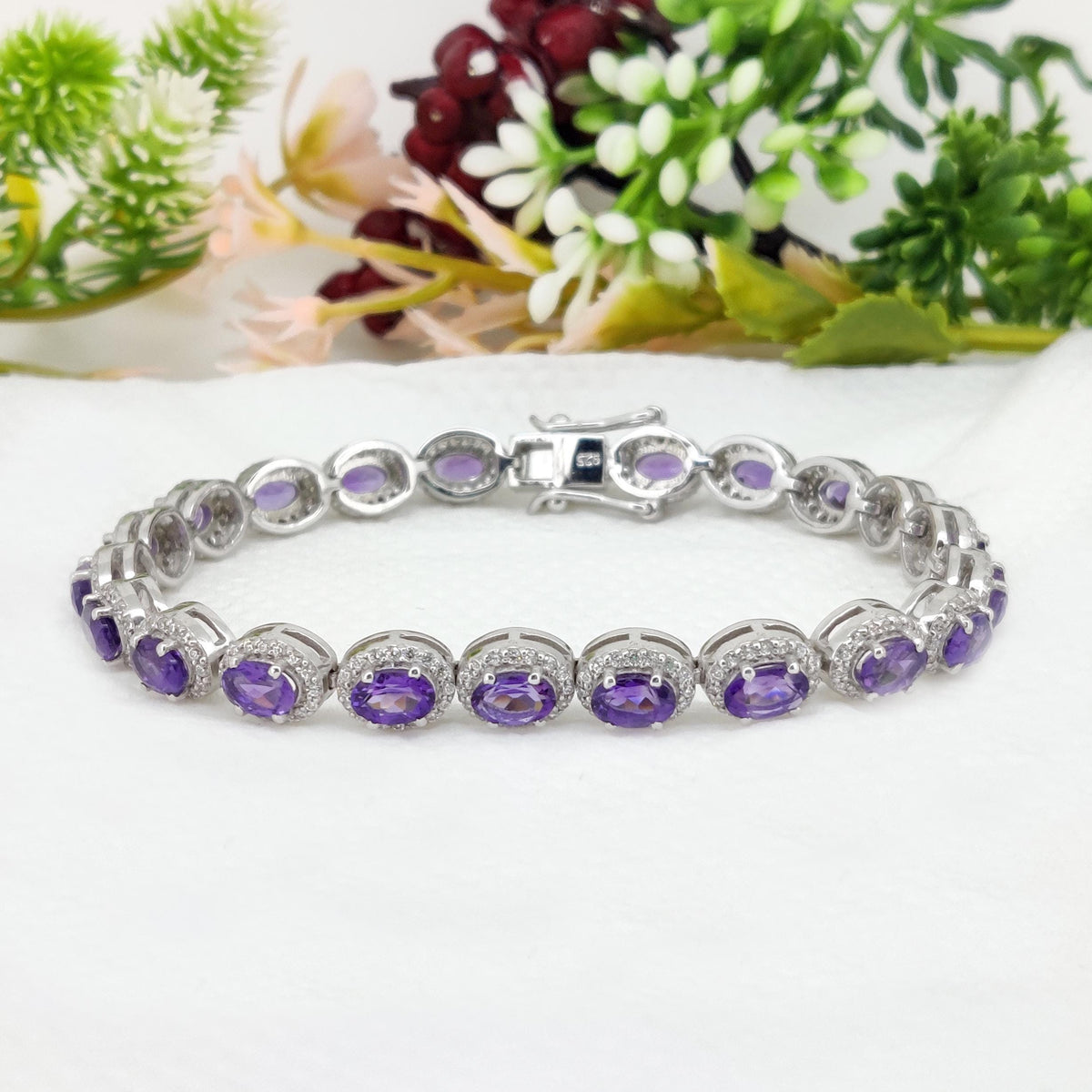 Handmade Amethyst Tennis Bracelet: Sterling Silver, Oval Purple Gemstone, February Birthstone Gifts For Her