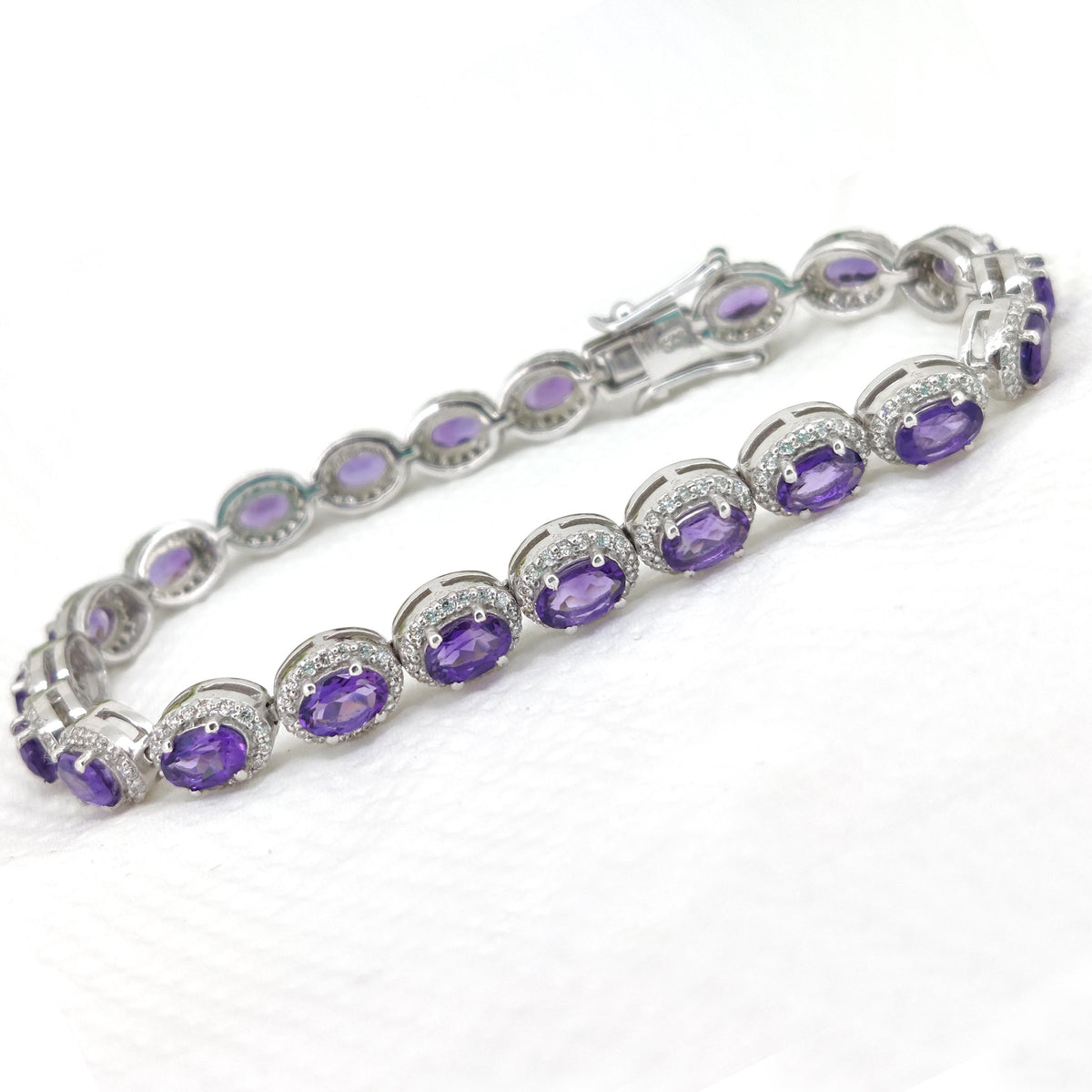 Handmade Amethyst Tennis Bracelet: Sterling Silver, Oval Purple Gemstone, February Birthstone Gifts For Her