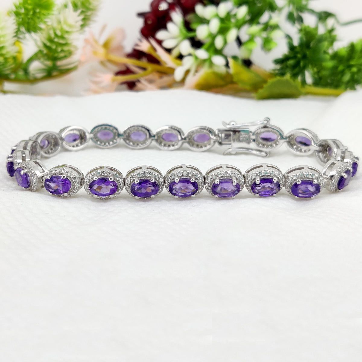 Handmade Amethyst Tennis Bracelet: Sterling Silver, Oval Purple Gemstone, February Birthstone Gifts For Her