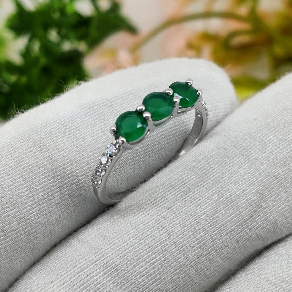 Natural Green Onyx Ring, Handmade Silver Statement Ring, Gift for Her