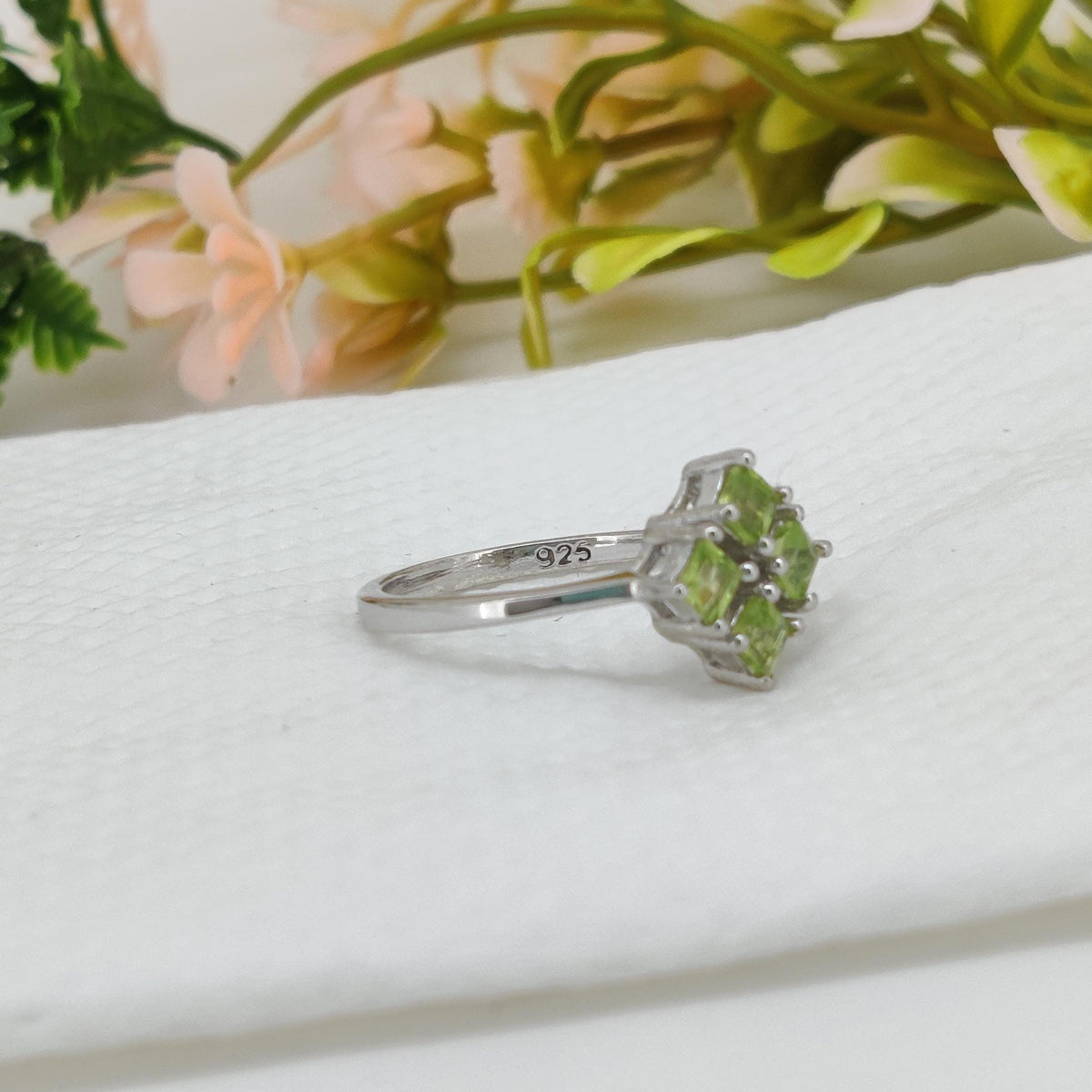 Green Peridot Square Sterling Silver Cocktail Ring, Anniversary Gift