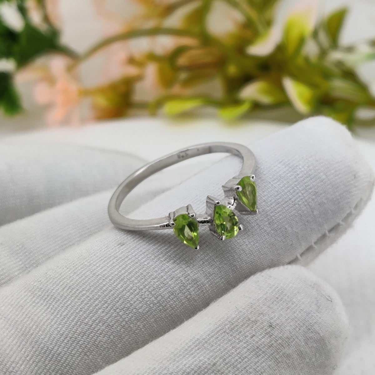 925 Silver Peridot Ring: Pear Cut December Gift for her