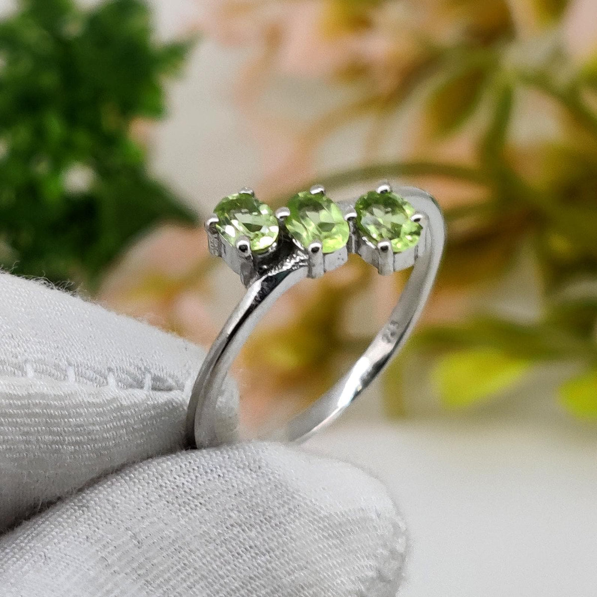 Peridot Sterling Silver Ring: Oval Gemstone Stacking Band Ring