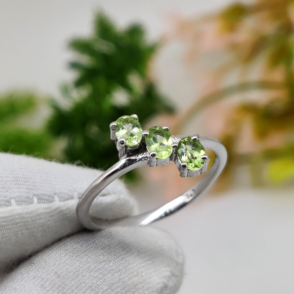 Peridot Sterling Silver Ring: Oval Gemstone Stacking Band Ring
