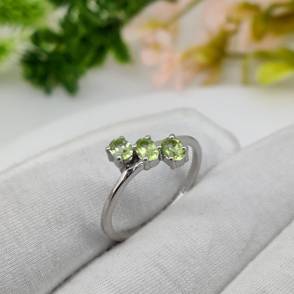 Peridot Sterling Silver Ring: Oval Gemstone Stacking Band Ring