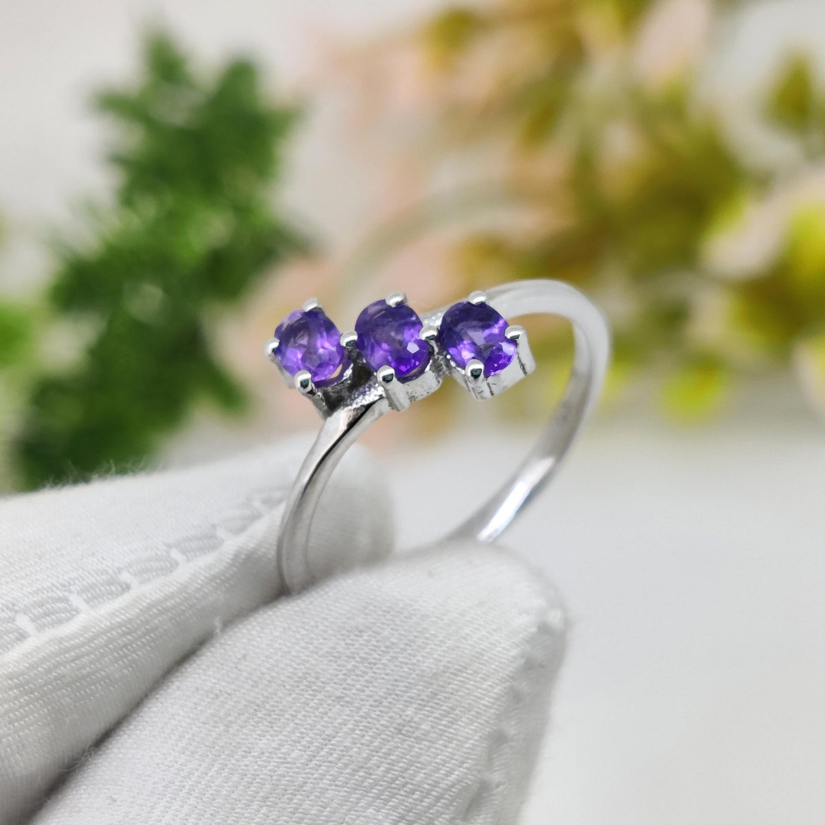 Amethyst Sterling Silver Ring: Oval Gemstone Stacking Band Jewelry