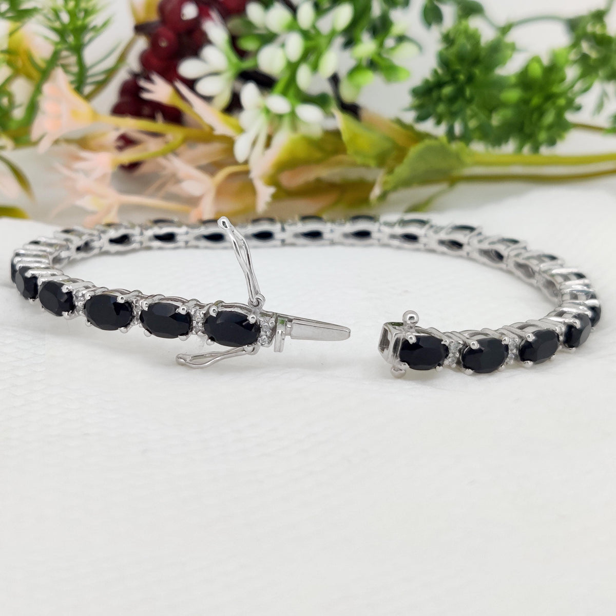 Black Onyx Tennis Bracelet: Oval Gemstone, 925 Sterling Silver Handmade